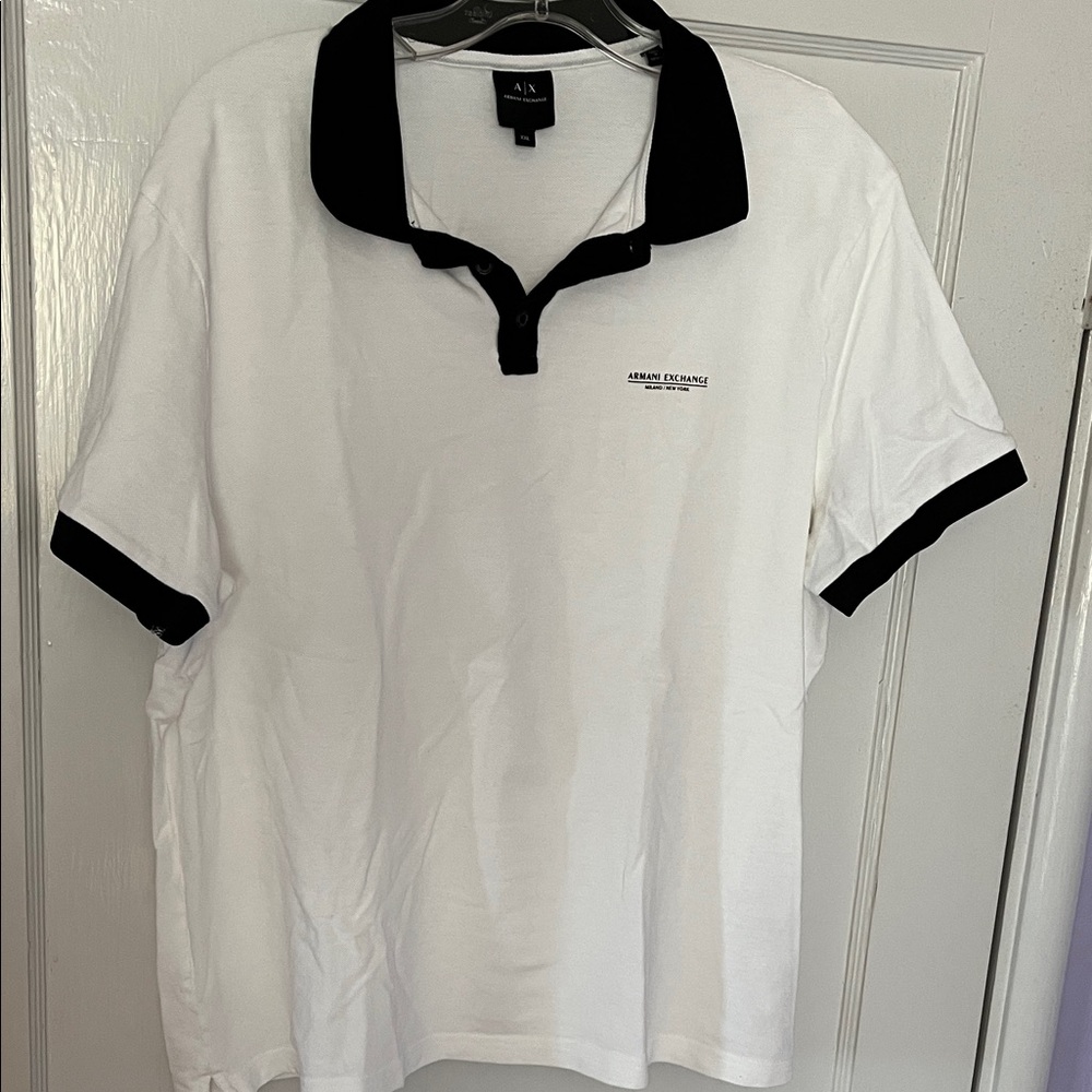 Armani Exchange Men's Polo Shirt in White with Black Trim